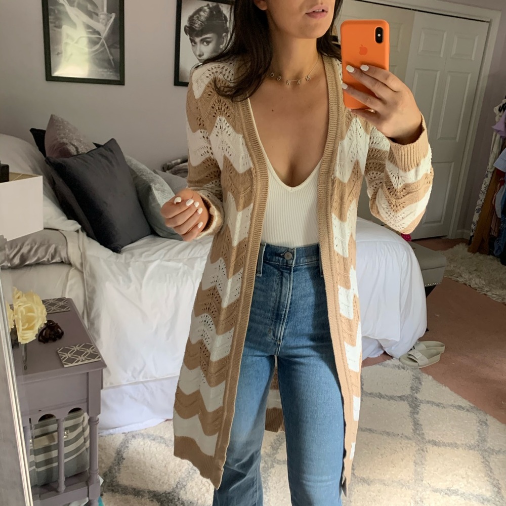 Brown and White Striped Sweater